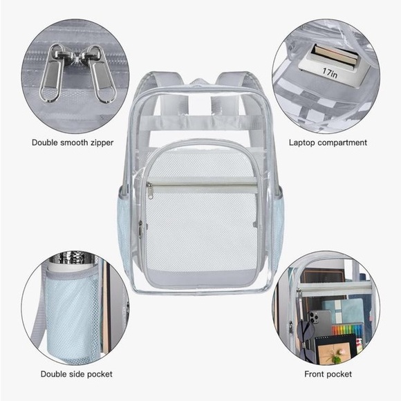 NWT Clear Transparent Gray Backpack- Men Women- Stadium Bag - Picture 3 of 7